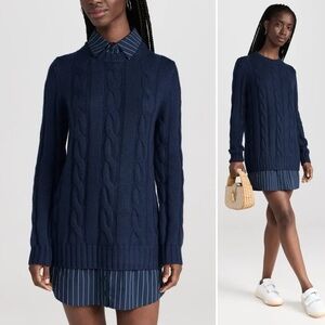 STAUD Aldrin Mixed Media Mini Sweater Dress Navy Blue Sz M